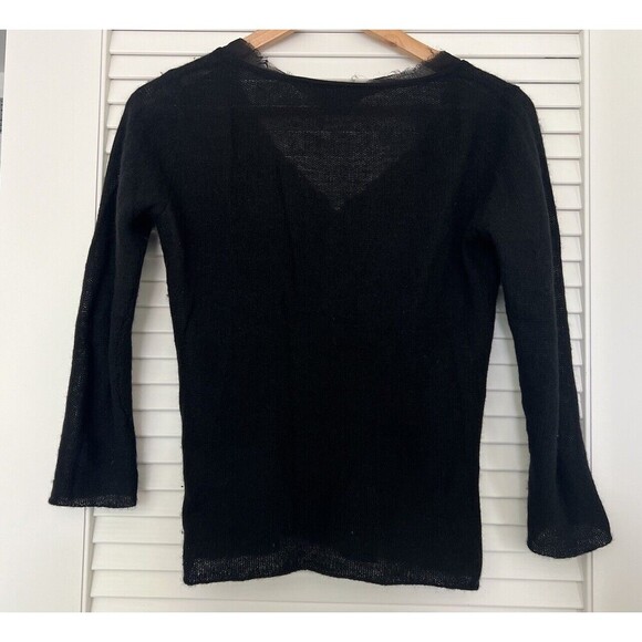 Magaschoni 100% Cashmere Black Sweater SZ S Embellished Floral Crochet Neckline - Picture 3 of 8